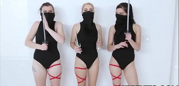  Three sexy teen ninjas fucked by a lucky dude